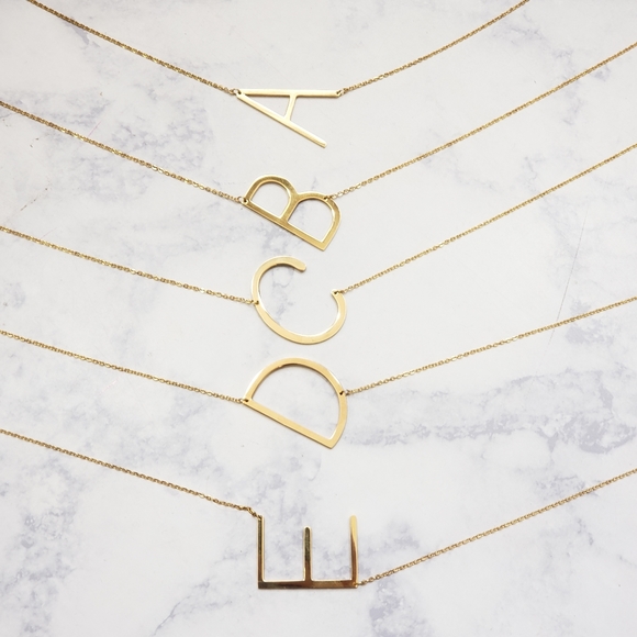 Monogram A-Z Block Letter Pendant Necklace Gold - Picture 2 of 6
